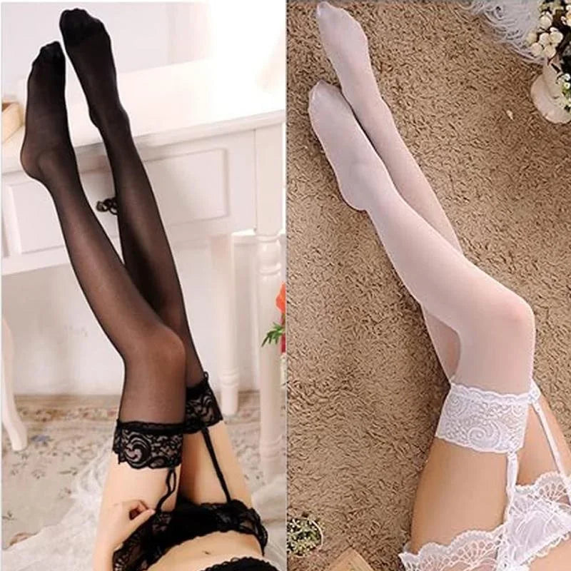 Women Lace Garter Belt and Stockings Set Jacquard Suspenders Panty Satin Bow Mini Skirt Hosiery Mesh Lingerie Pantyhose Main image