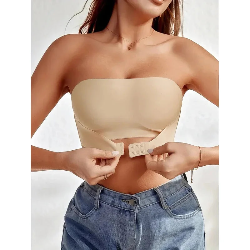 Women's Strapless No Padding Seamless Front Button Bra Comfortable Smooth Underwear