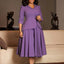 Women's Large Size Dress Autumn Spring Fashion Three-Quarter Sleeve Suit Collar Solid Color with Large Skirt Hem