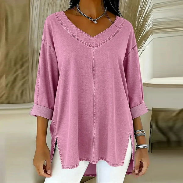 Women's Casual V-Neck Denim Oversized Shirt