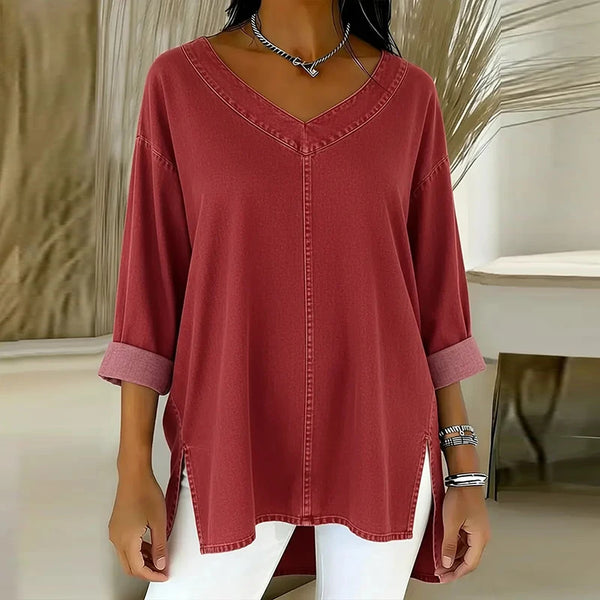 Women's Casual V-Neck Denim Oversized Shirt