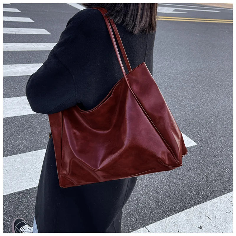 Women Tote Bag Fashion Underarm Pouch Large Capacity Soft Pu Leather Shoulder Bag Retro Crossbody Bag Casual Portable Bucket Bag Main image